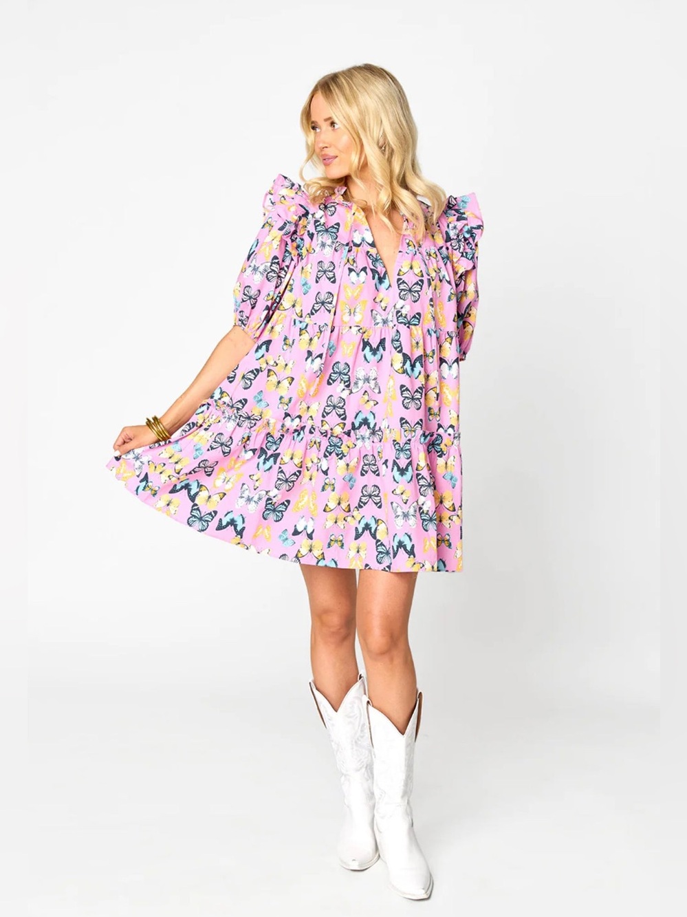 Buddy Love Ensley Dress | Pink Butterfly Print | Small | Boho | Romantic